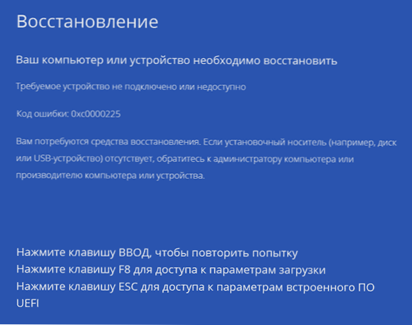 Помилка 0xc0000225 При завантаженні Windows 10, 8 та Windows 7