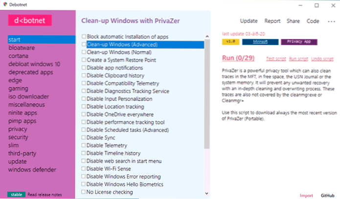 Debotnet - Darmowe narzędzie do czyszczenia i optymalizacji systemu Windows 10