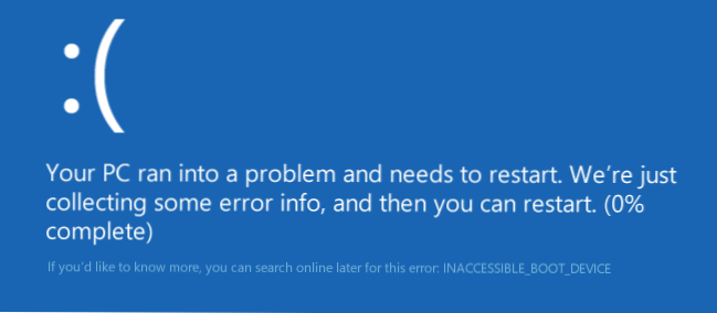 INACCESBILE_BOOT_DEVICE kļūda operētājsistēmā Windows 10