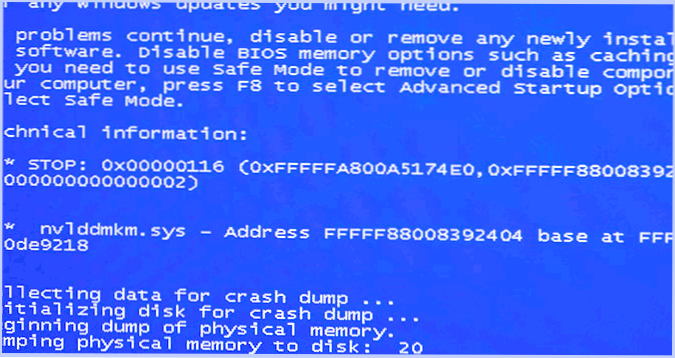 Modri ​​zaslon BSOD NVLDDMKM.SYS, DXGKRNL.SYS in DXGMMS1.Sys - kako popraviti napako