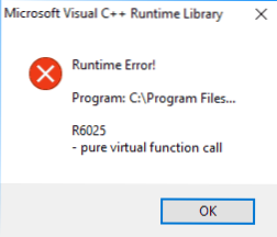 Kuidas parandada R6025 puhast virtuaalse funktsiooni kõne viga Windows 10 -s
