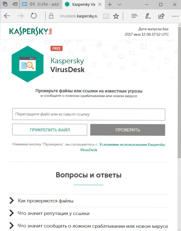 Virusten tiedostojen tarkistaminen verkossa Kaspersky Virusdeskissä