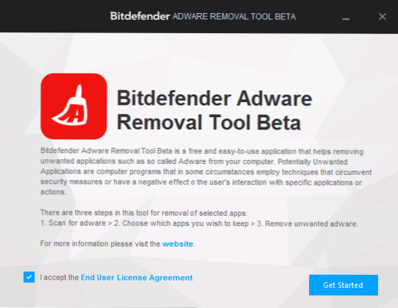 Odstranjevanje neželenih programov v orodju za odstranjevanje Adware Bitdefender