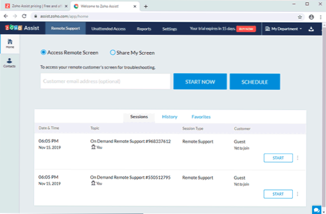 Oddaljeno namizje na Zoho Assist