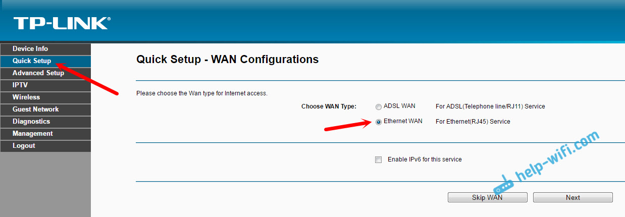 LAN prievadas, o ne WAN ADSL modemas TP-LINK TD-W8961ND