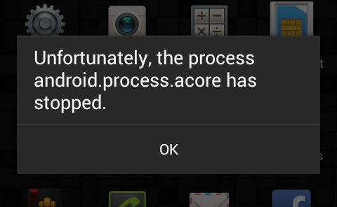 Android Rešitev napak.Proces.Acore