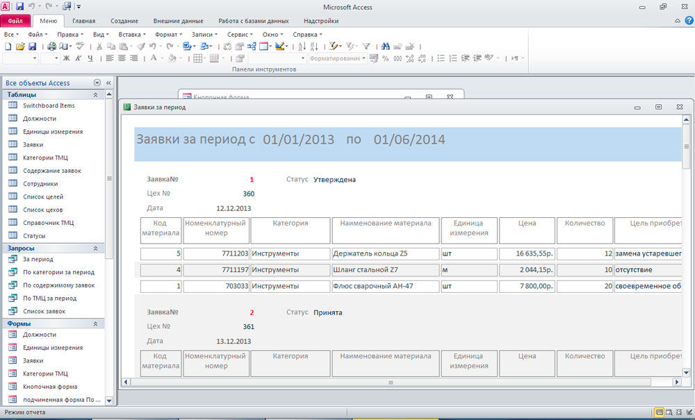 Raporttien luominen Microsoft Access -sivustolla