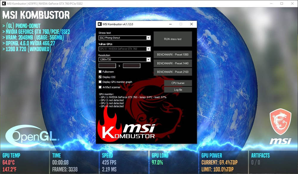 Kā pārbaudīt videokarti, izmantojot MSI kombustoru