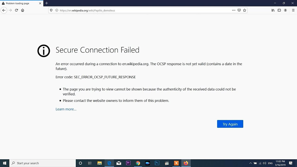 Virheen korjaus Sec_error_ocsp_future_response firefoxissa